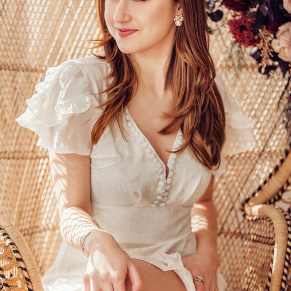 FLORAL EMBROIDERY RUFFLE DRESS WITH HIGH-LOW SKIRT MAXI DRESS - Picture 2 of 5